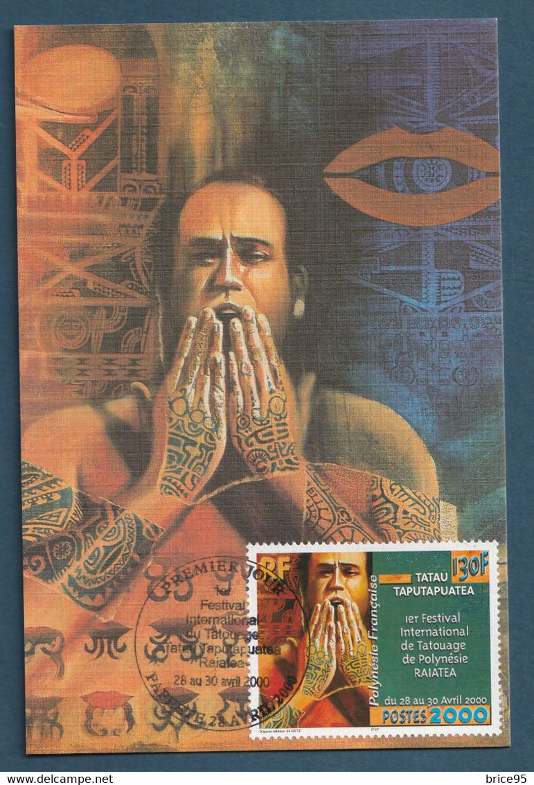 ⭐ Polynésie Française - Carte Maximum - Premier Jour - FDC - Tatau Taputapuatea - Tatouage - 2000 ⭐ - Cartes-maximum