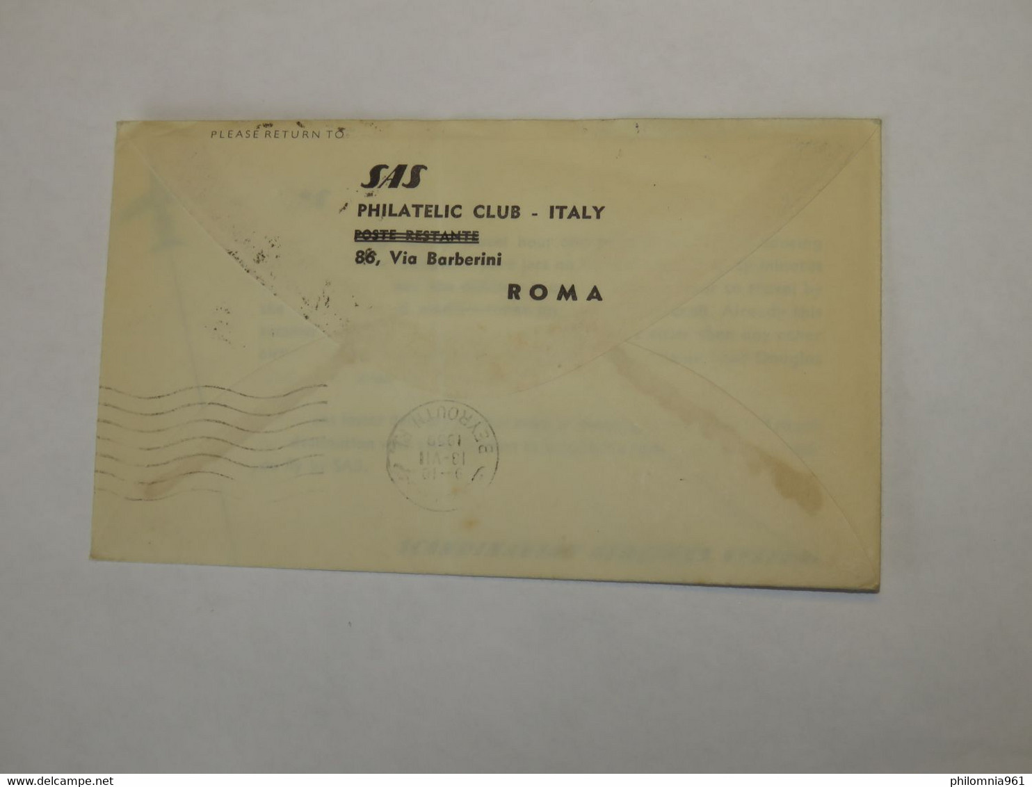 ITALY FIRST FLIGHT COVER ROME - BEIRUT TO LEBANON 1959 - Ohne Zuordnung