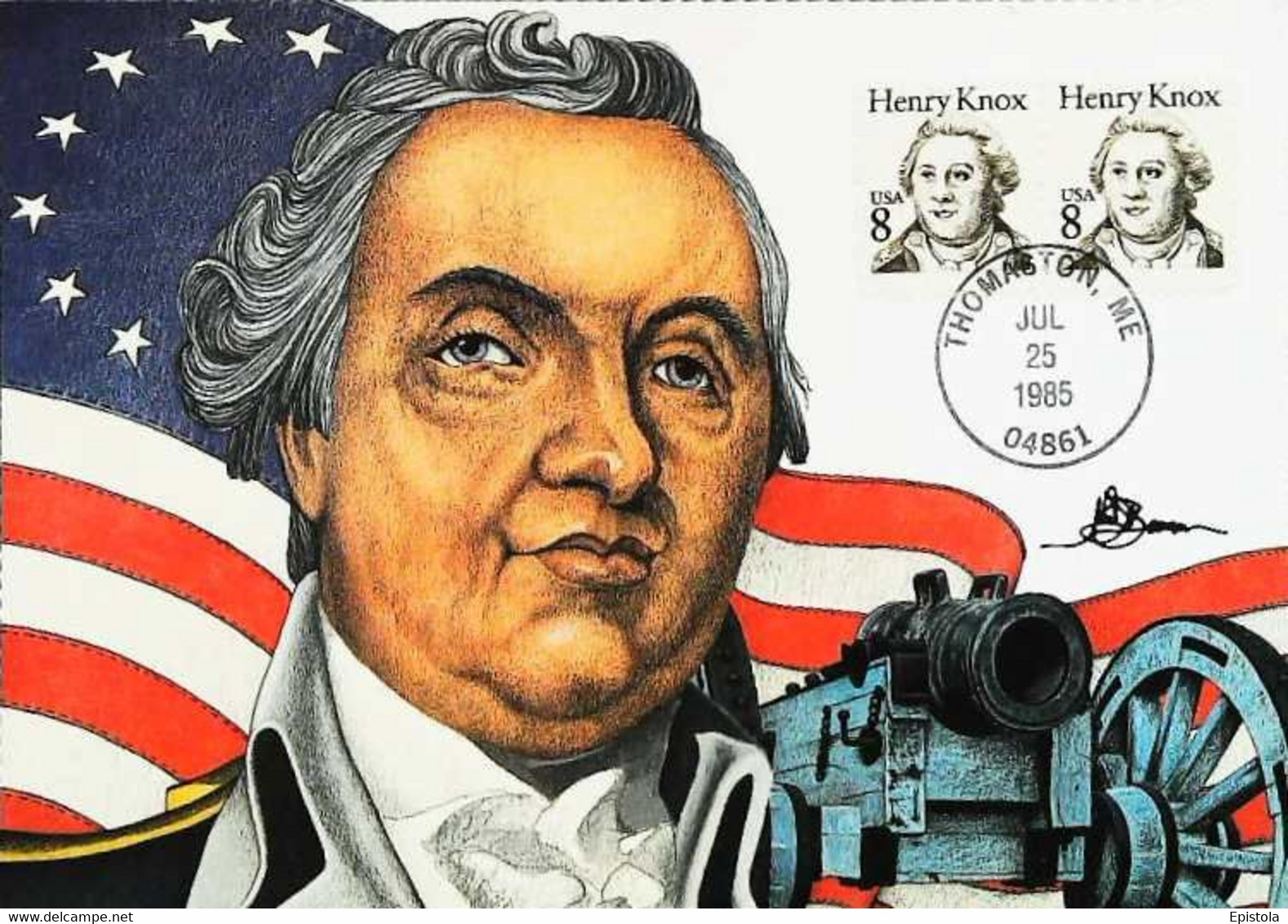 ► USA  Thomastone ,Maine  General HENRY KNOX  (Revolutionary War) - 1985 Maximum Card - FDC  First Day - Maximum Cards