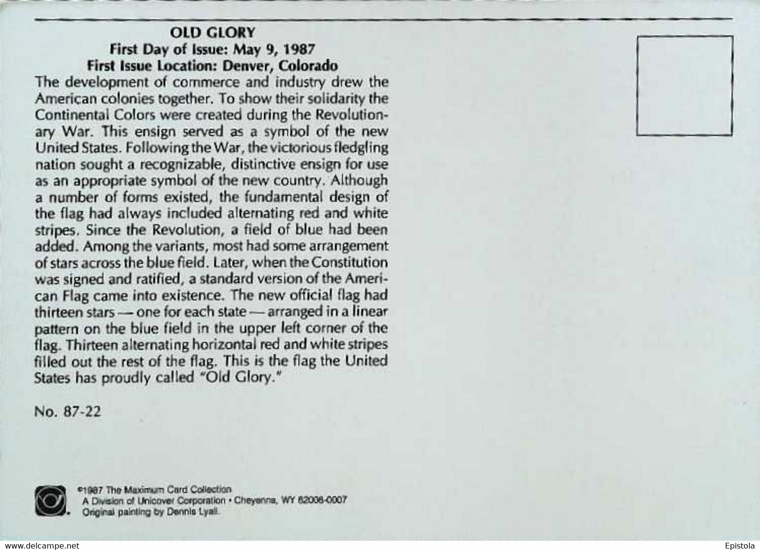 ► USA  Denver, Colorado - OLD GLORY FLAG - 1987 Maximum Card - FDC  First Day - Cartes-Maximum (CM)