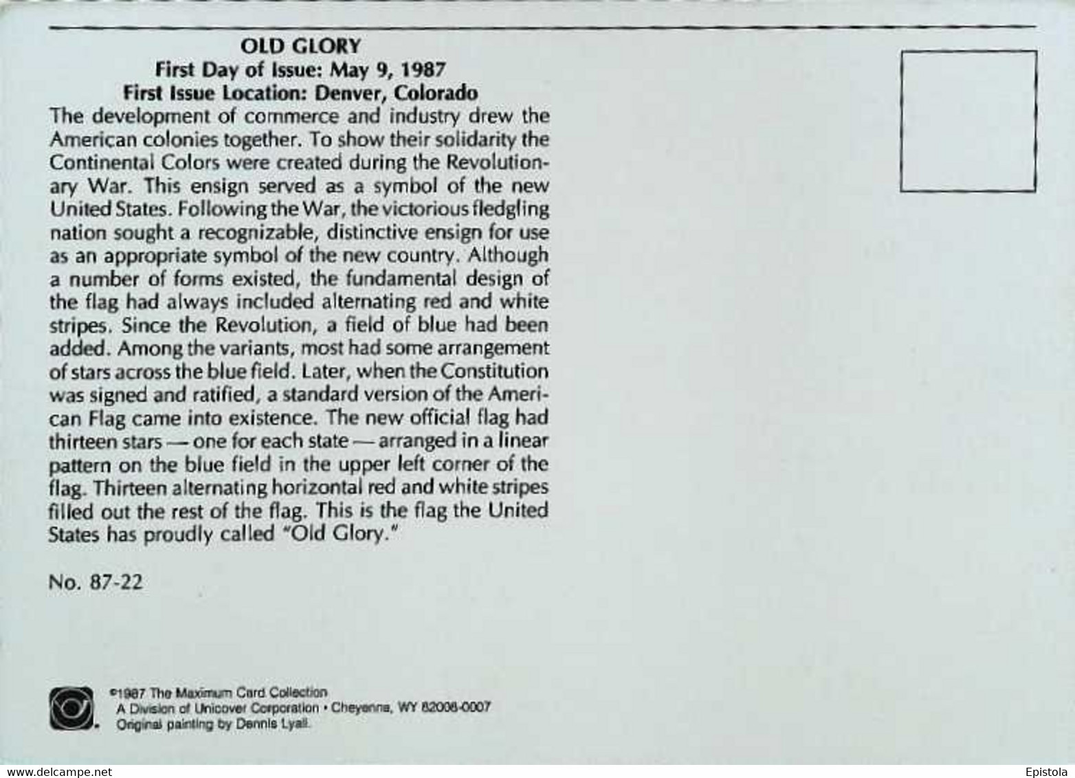 ► USA  Denver, Colorado - OLD GLORY FLAG - 1987 Maximum Card - FDC  First Day - Maximum Cards