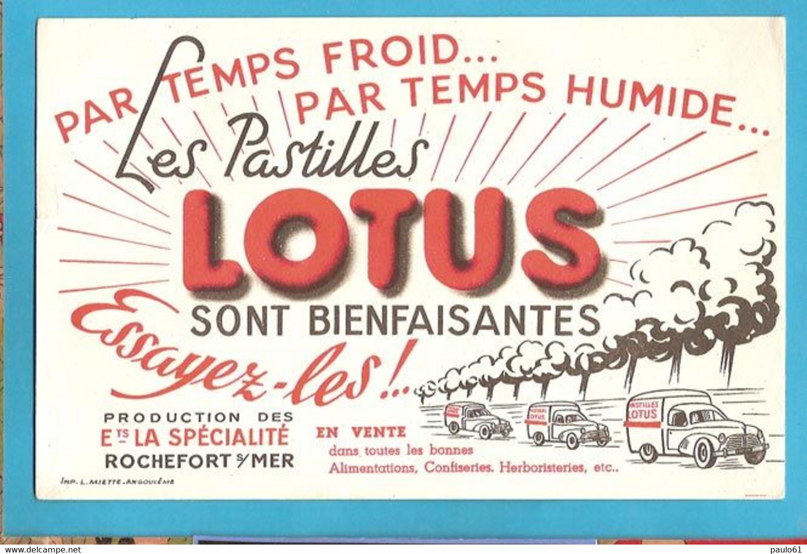 BUVARD  ::Pastilles LOTUS  Rochefort  (Camionettes 203 Peugeot ) - Transports