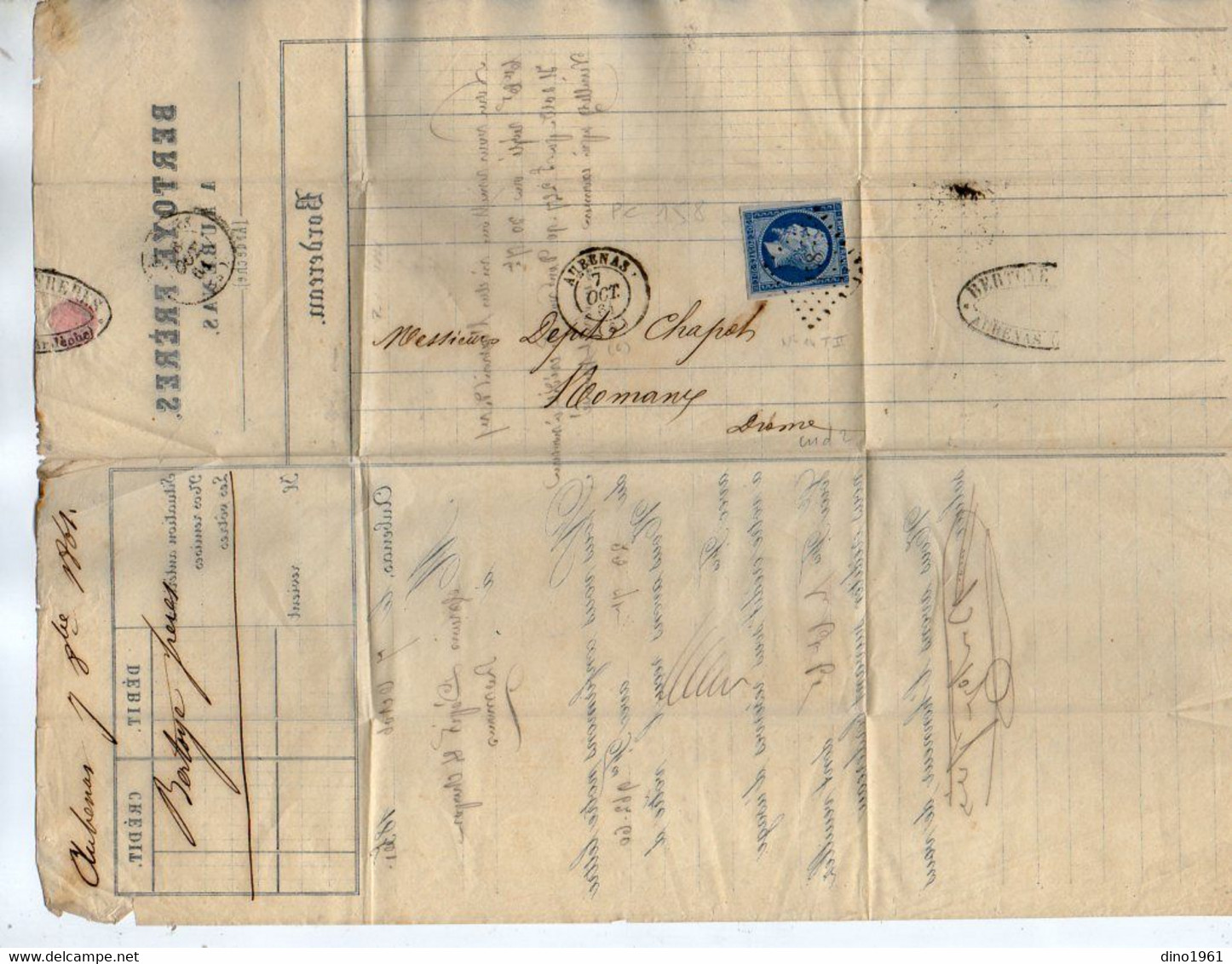 VP18.696 - 1861 - Lettre - BERTOYE Frères ( Banquiers ) à AUBENAS Pour ROMANS - Banco & Caja De Ahorros