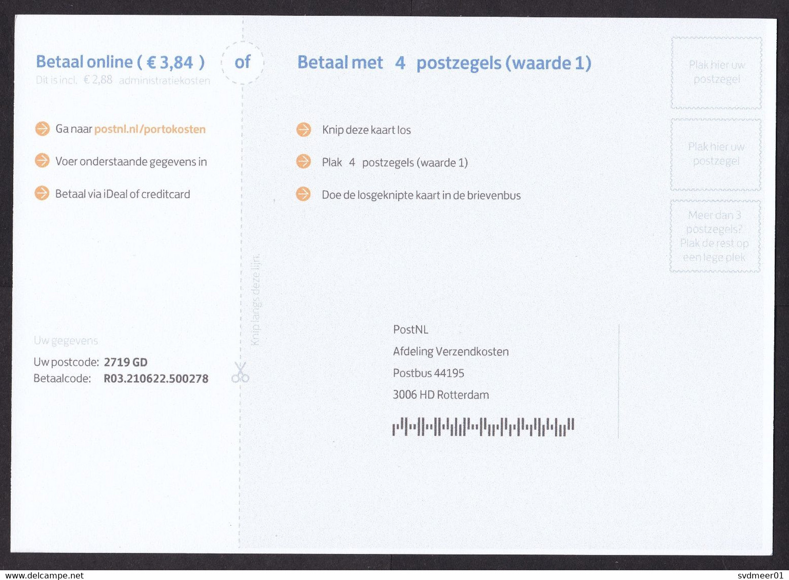 Netherlands: Official Postcard, 2021, You Received Taxed Mail Without Sender Address, Postage Due To Pay (traces Of Use) - Covers & Documents