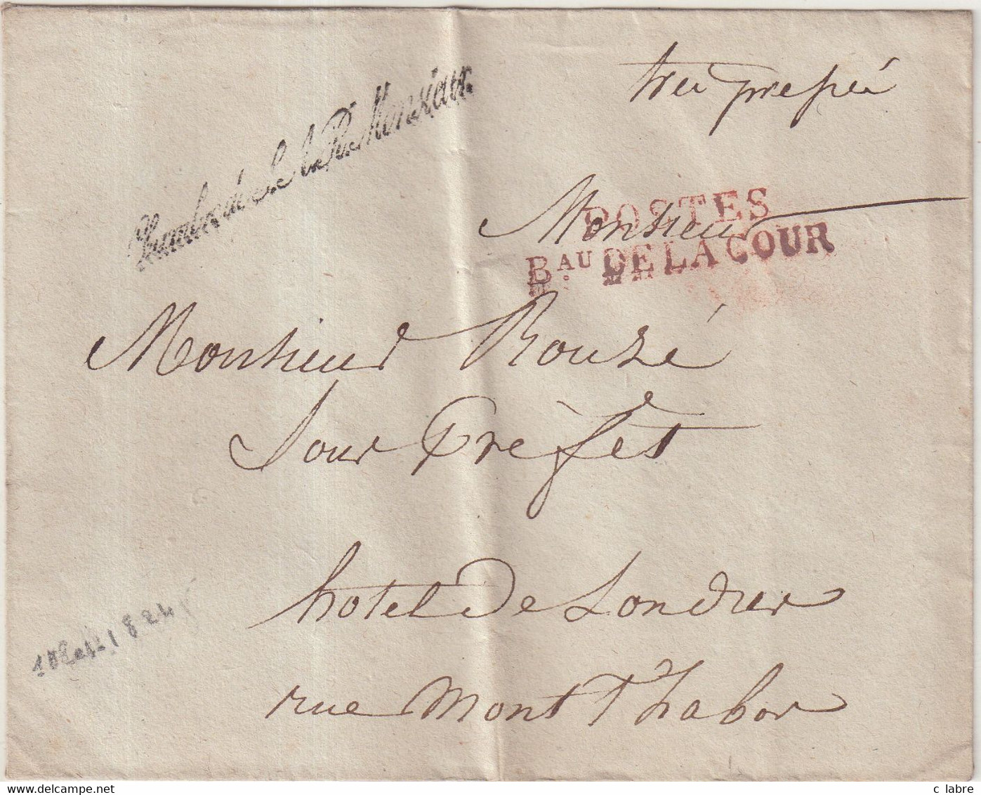 FRANCE : MP . DE FRANCHISE EN ROUGE . " POSTES Bau DE LA COUR " . 1824 . - 1801-1848: Precursors XIX