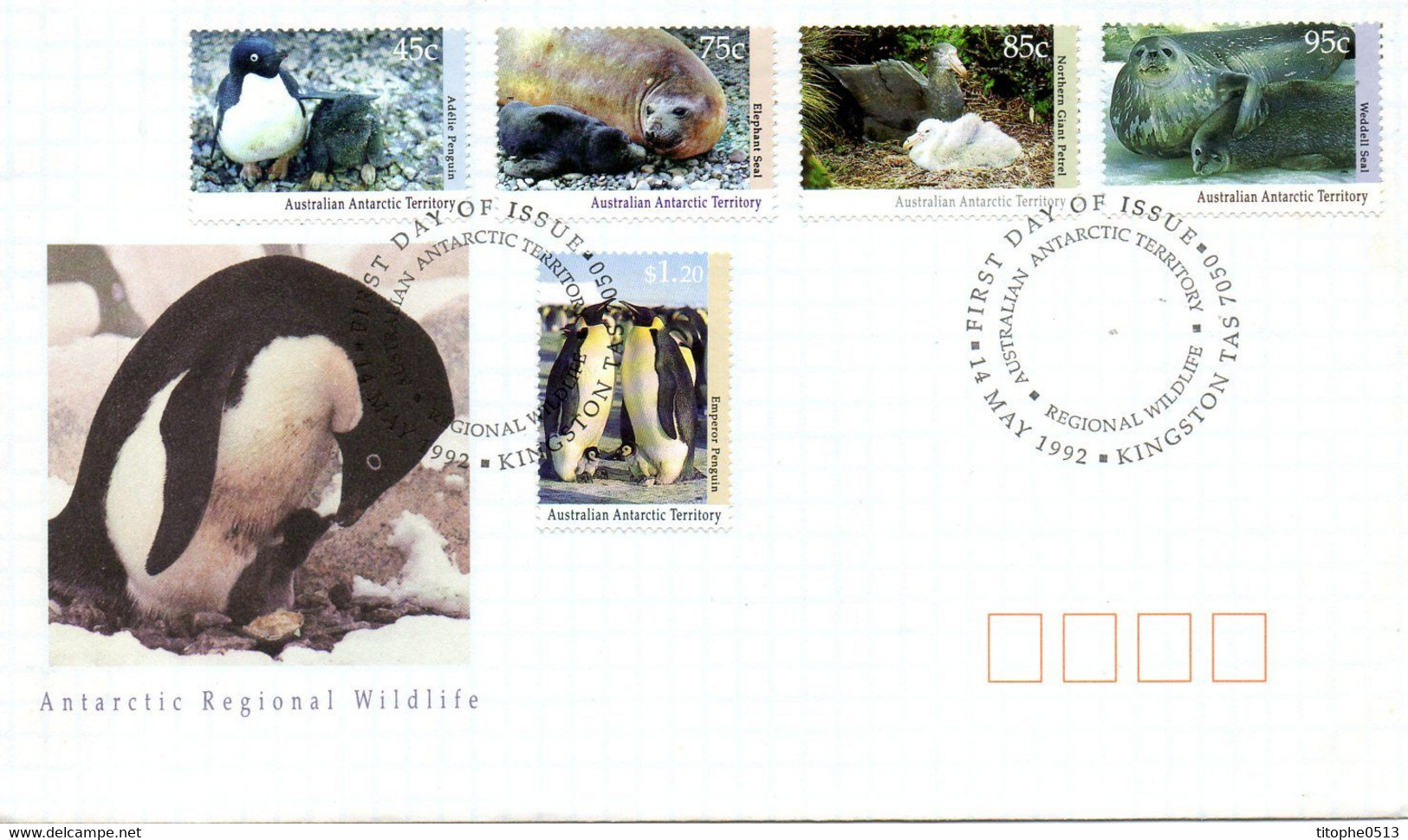 ANTARCTIQUE AUSTRALIEN. N°90-4 De 1992 Sur Enveloppe 1er Jour Ayant Circulé. Faune Antarctique. - Faune Antarctique