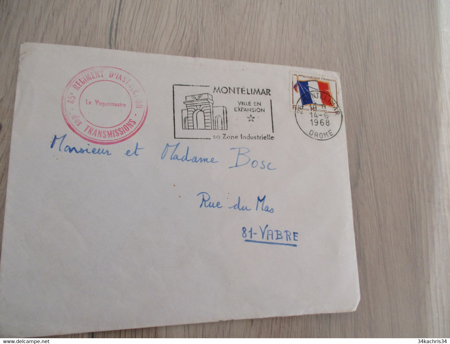 Lettre France 1968 Cachet Militaire Rouge 45ème Régiment D'Instruction Des Transmissions - Militaire Stempels Vanaf 1900 (buiten De Oorlog)