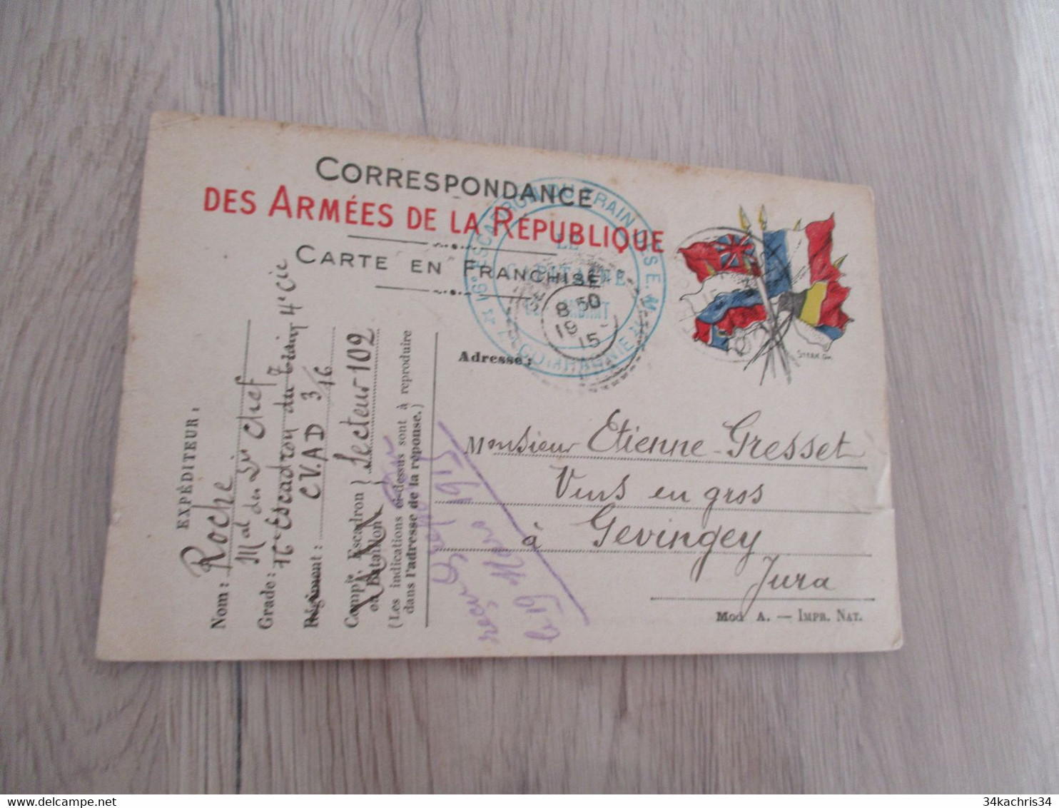 CPFM Carte Postale Franchise Militaire Guerre 14/18 1915 16 ème Escadron Du Train Secteur 102 - Briefe U. Dokumente