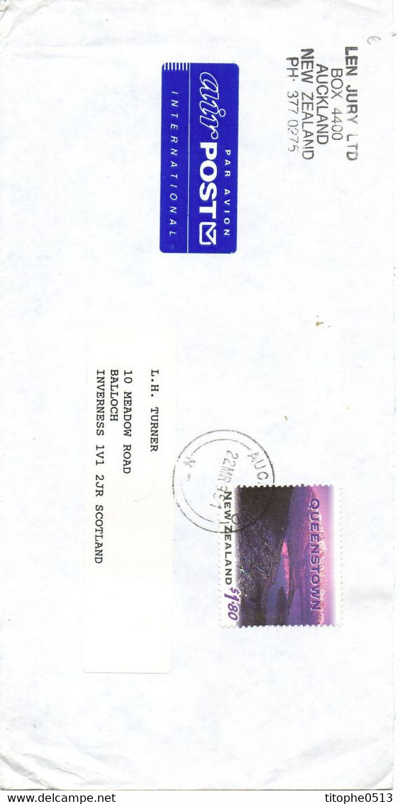NOUVELLE-ZELANDE. N°1347 De 1995 Sur Enveloppe Ayant Circulé. Queenstown. - Covers & Documents