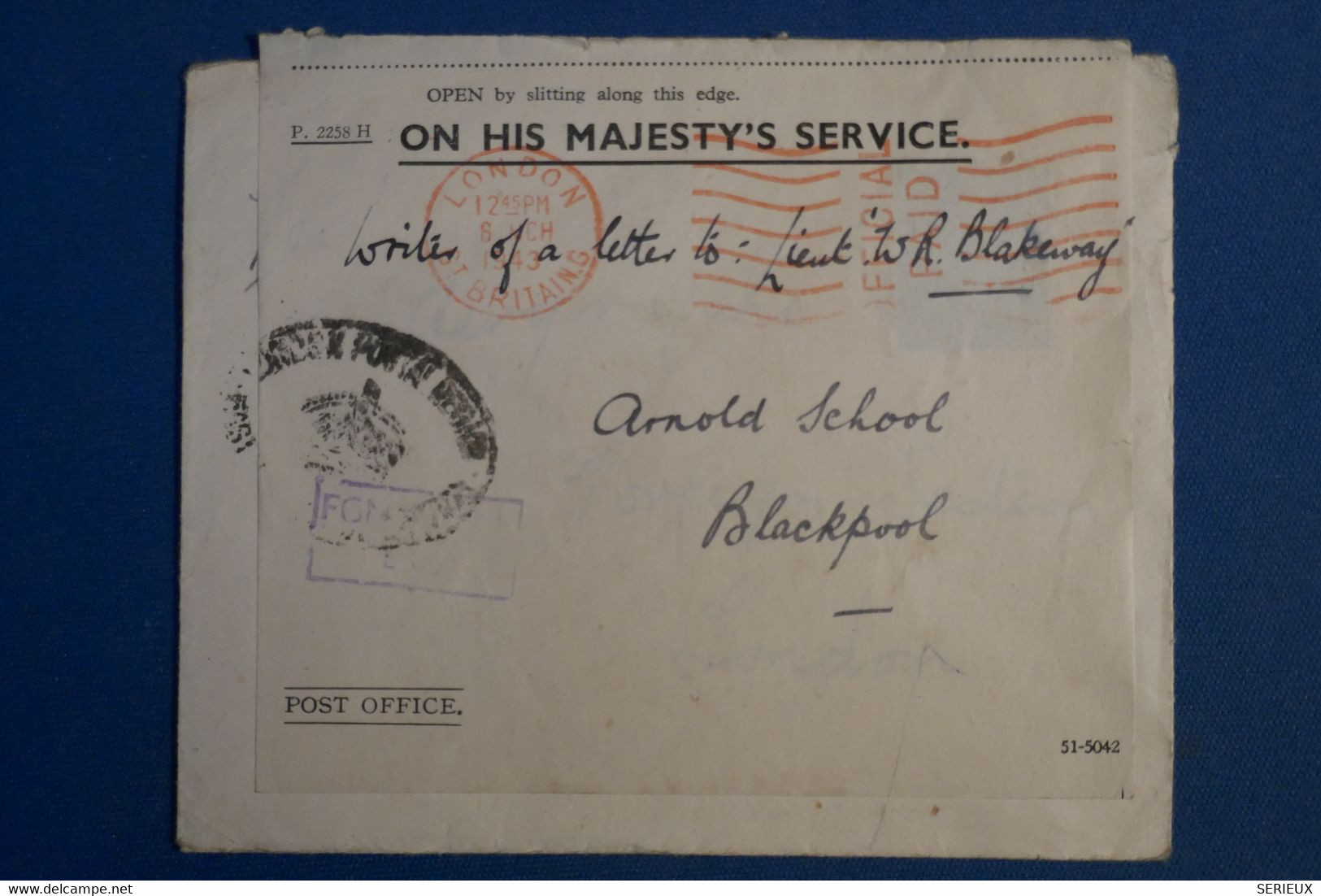 AK3  GRANDE BRETAGNE BELLE  LETTRE   1941 ON  HIS MAJESTY  SERVICE POUR  BLACKPOOL REDIST    +++ ++AFFRANCH. INTERESSANT - Other & Unclassified