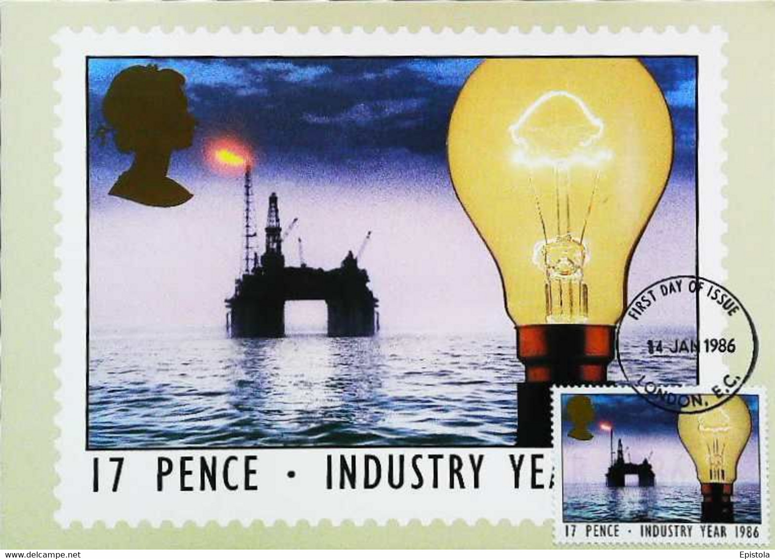 ► CM - Carte Maximum Card - INDUSTRY YEAR - FDC London 1986 - Off-Shore Energy - Usines & Industries