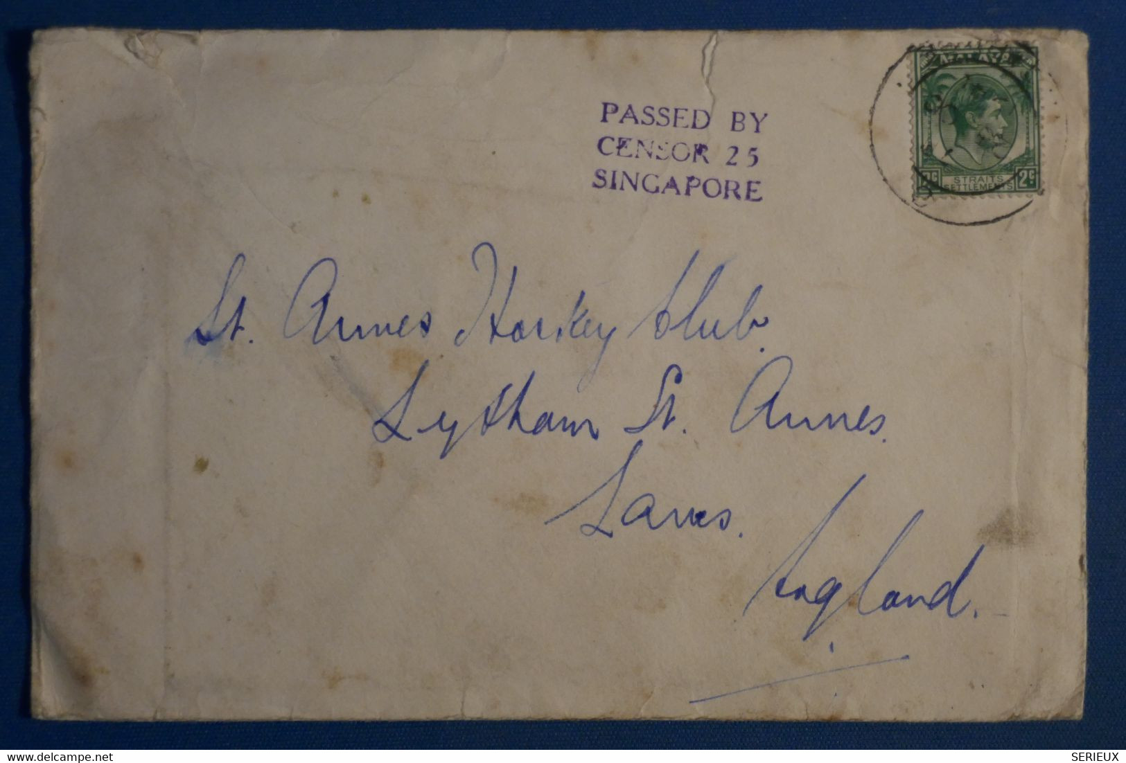 AK3 MALAYA   BELLE  LETTRE CENSUREE 1942   POUR ENGLAND  ++++AFFRANCH. INTERESSANT - Fédération De Malaya