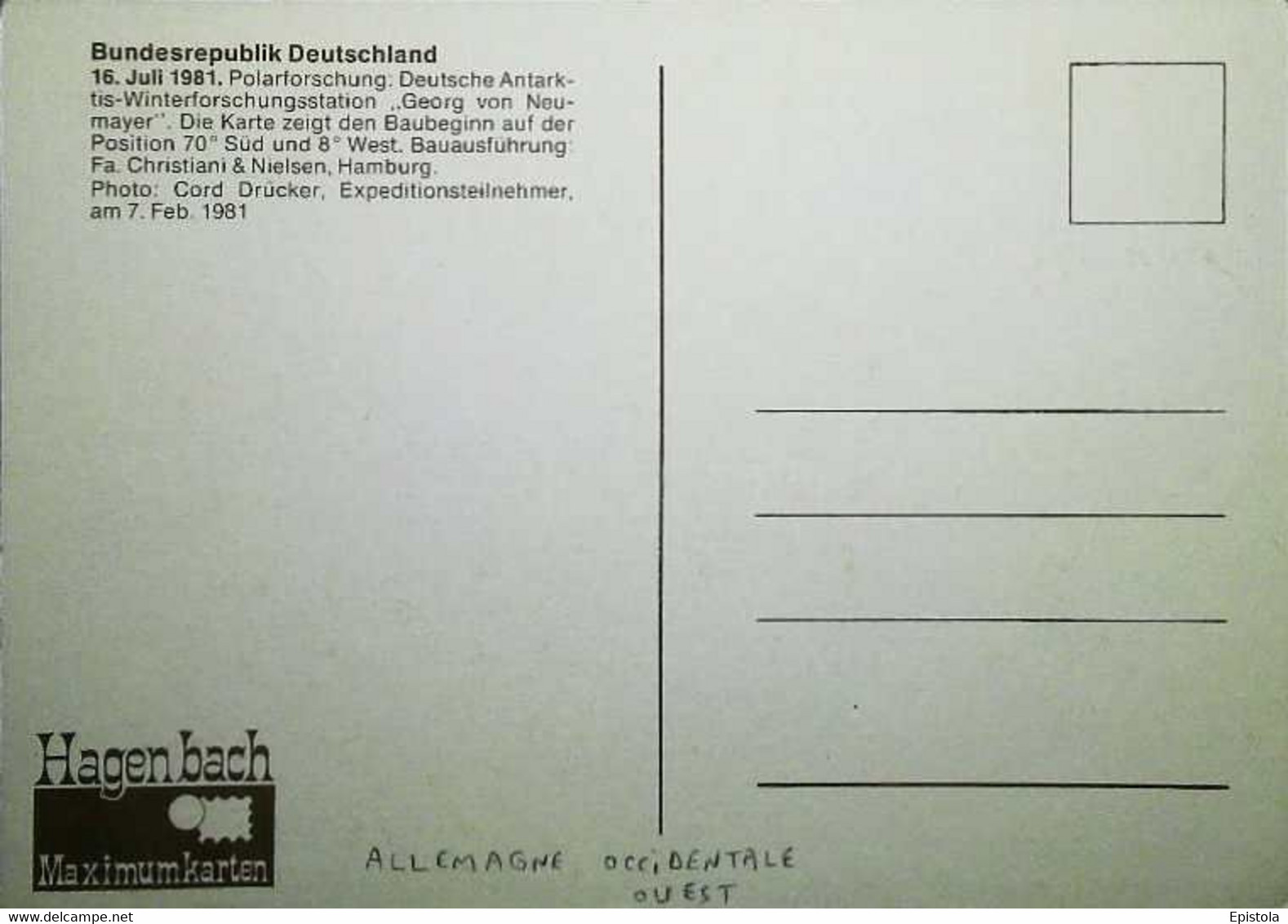 ►  ► Base Polaire Allemande Polarforschung Antarktis Georg Von Neumayer (BONN 1982) Carte Maximum Card - Programas De Investigación