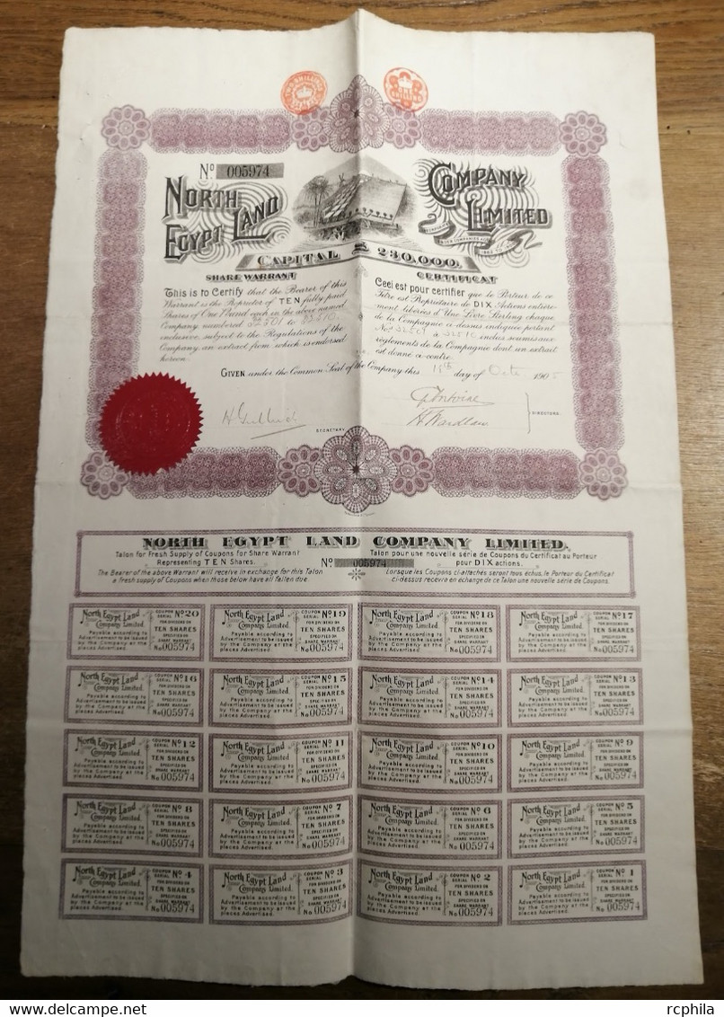 RC 21844 EGYPTE NORTH EGYPT LAND COMPANY LIMITED ACTION DE 1 LIVRES - TB - Africa