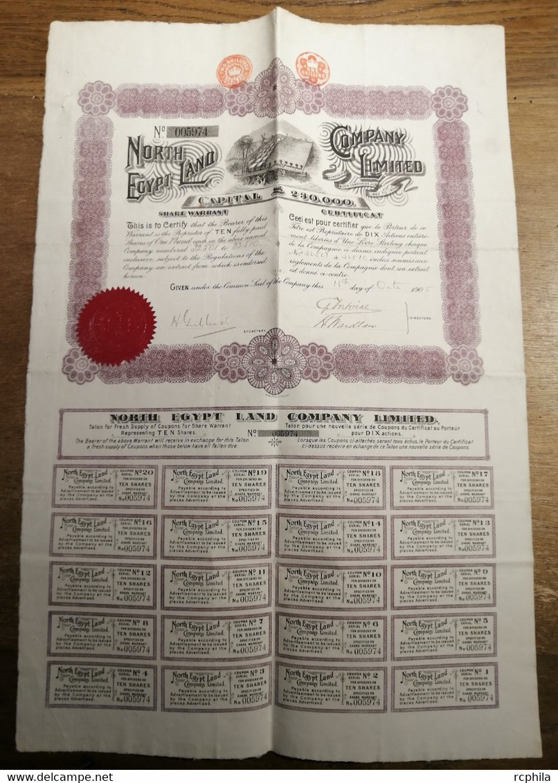 RC 21844 EGYPTE NORTH EGYPT LAND COMPANY LIMITED ACTION DE 1 LIVRES - TB - Afrique