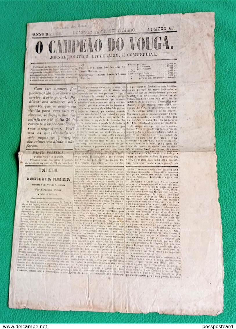 Angeja  - Aveiro - Montemor-o-Velho -Coimbra - Jornal  O Campeão Do Vouga Nº 48, 26 De Setembro De 1852 - Portugal - Algemene Informatie