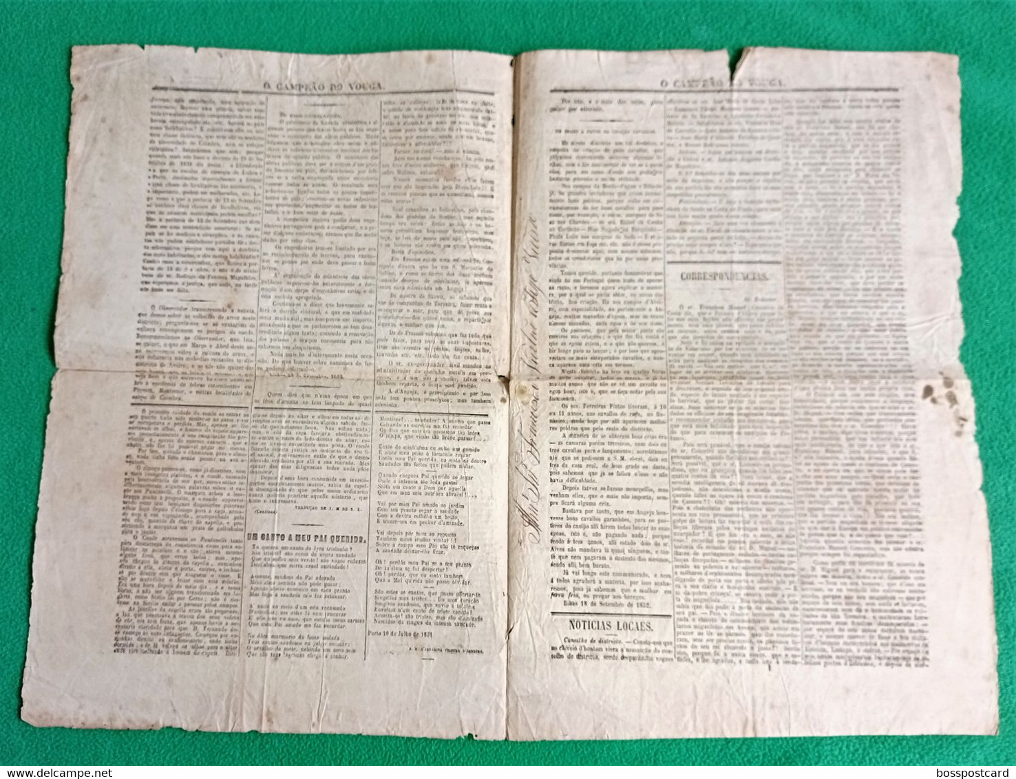 Angeja  - Aveiro - Montemor-o-Velho -Coimbra - Jornal  O Campeão Do Vouga Nº 48, 26 De Setembro De 1852 - Portugal - Algemene Informatie