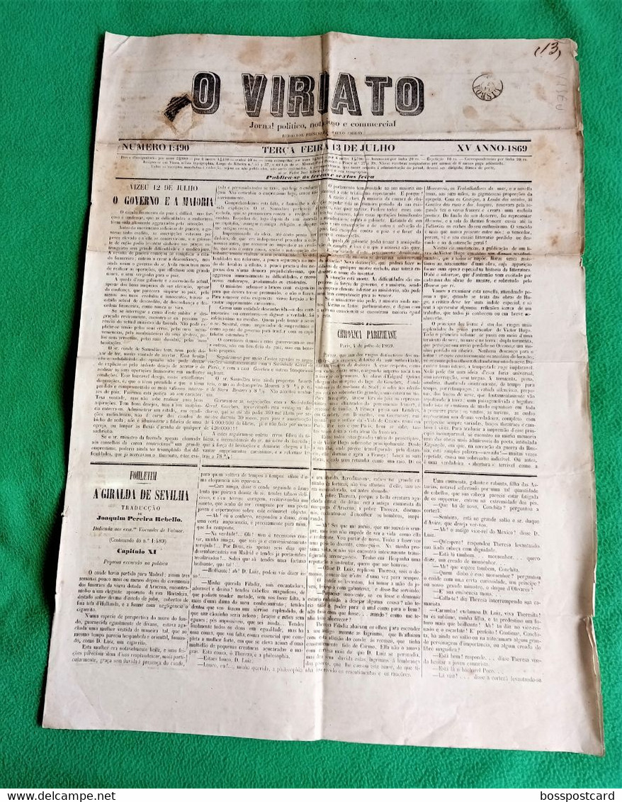 Viseu - Jornal  O Viriato Nº 1490, 13 De Julho De 1869 - Portugal - Informations Générales