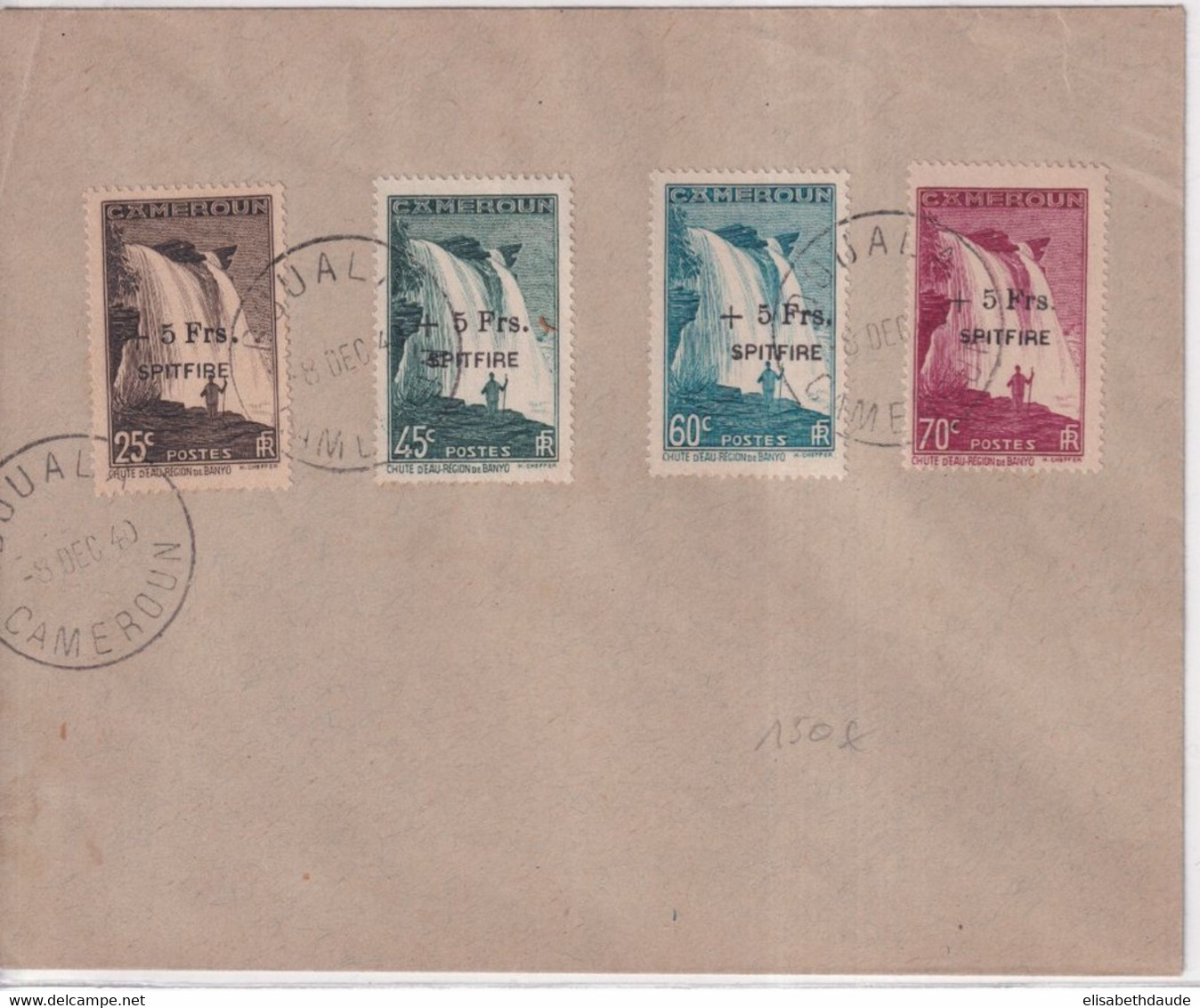 CAMEROUN - 1940 - SERIE FRANCE LIBRE "SPITFIRE" YVERT 236/239 OBLITEREE Sur ENVELOPPE - COTE = 580 EUR. - Lettres & Documents