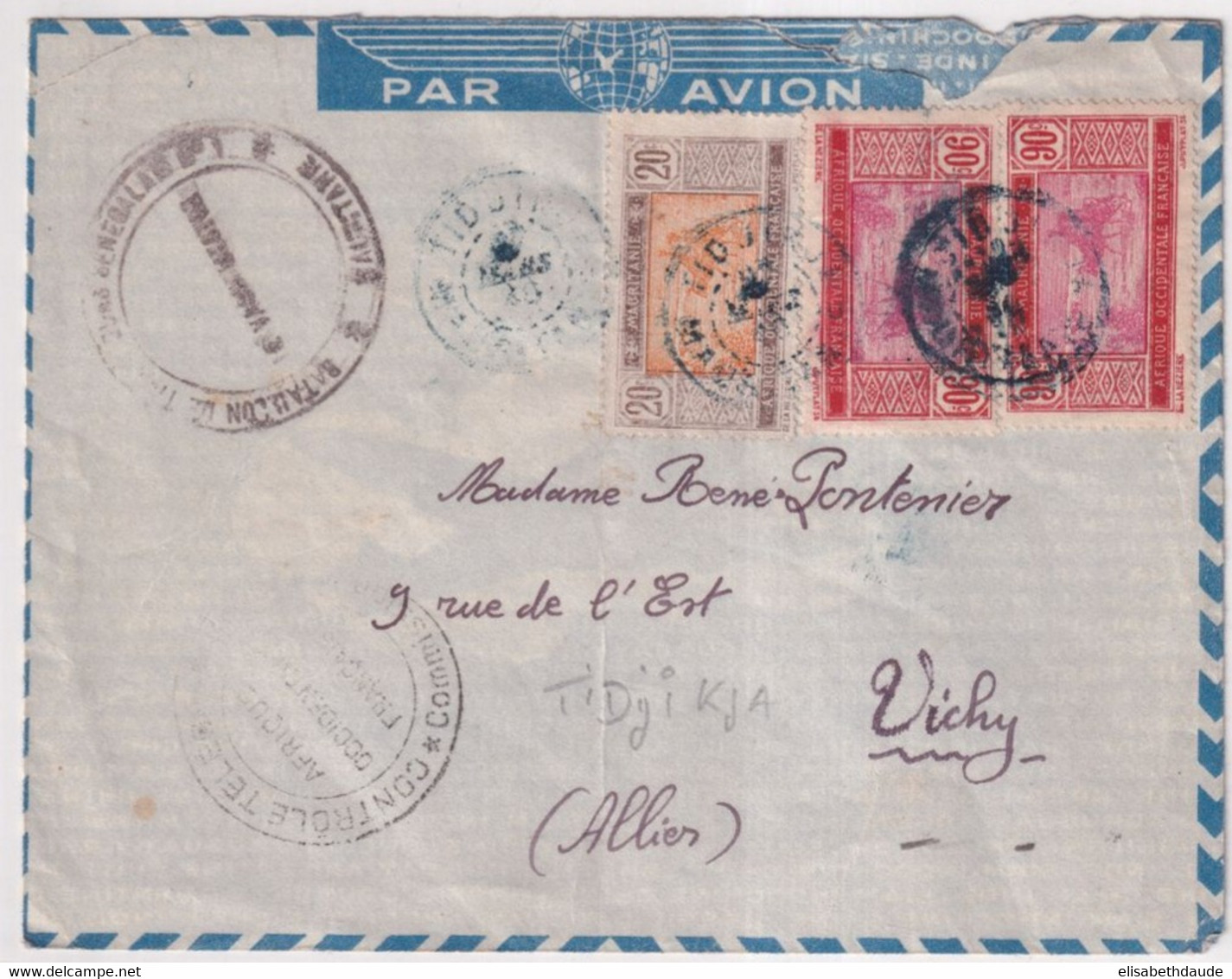 MAURITANIE - 1940 - ENVELOPPE Par AVION De TIDJIKA (RARE) ! Avec CENSURE => VICHY - Lettres & Documents