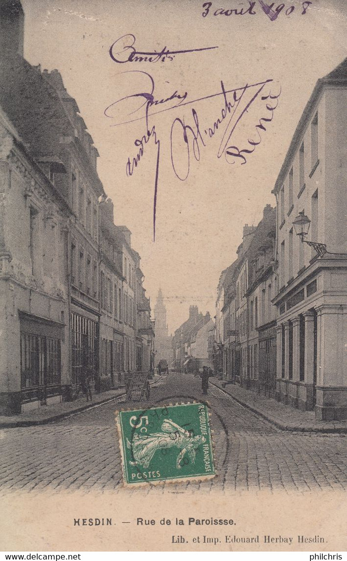 Rue De La Paroisse Cliché Peu Courant - Hesdin