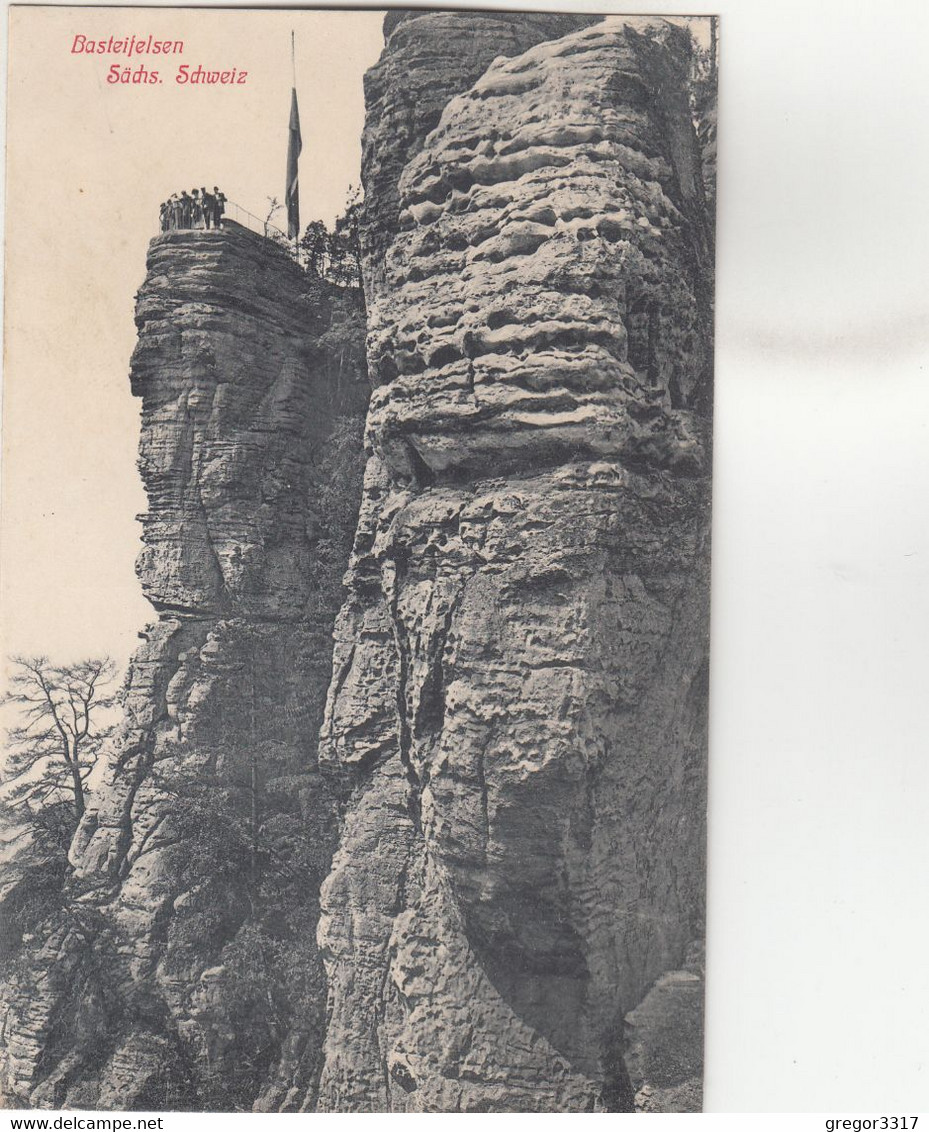 A5037) Sächs. Schweiz - BASTEIFELSEN - Sehr Alte - Viele Personen Am Gipfel - Bastei (sächs. Schweiz)