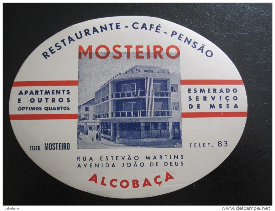 HOTEL PENSAO RESIDENCIAL PENSION POUSADA MOSTEIRO ALCOBACA TAG DECAL STICKER LUGGAGE LABEL ETIQUETTE AUFKLEBER PORTUGAL - Hotel Labels