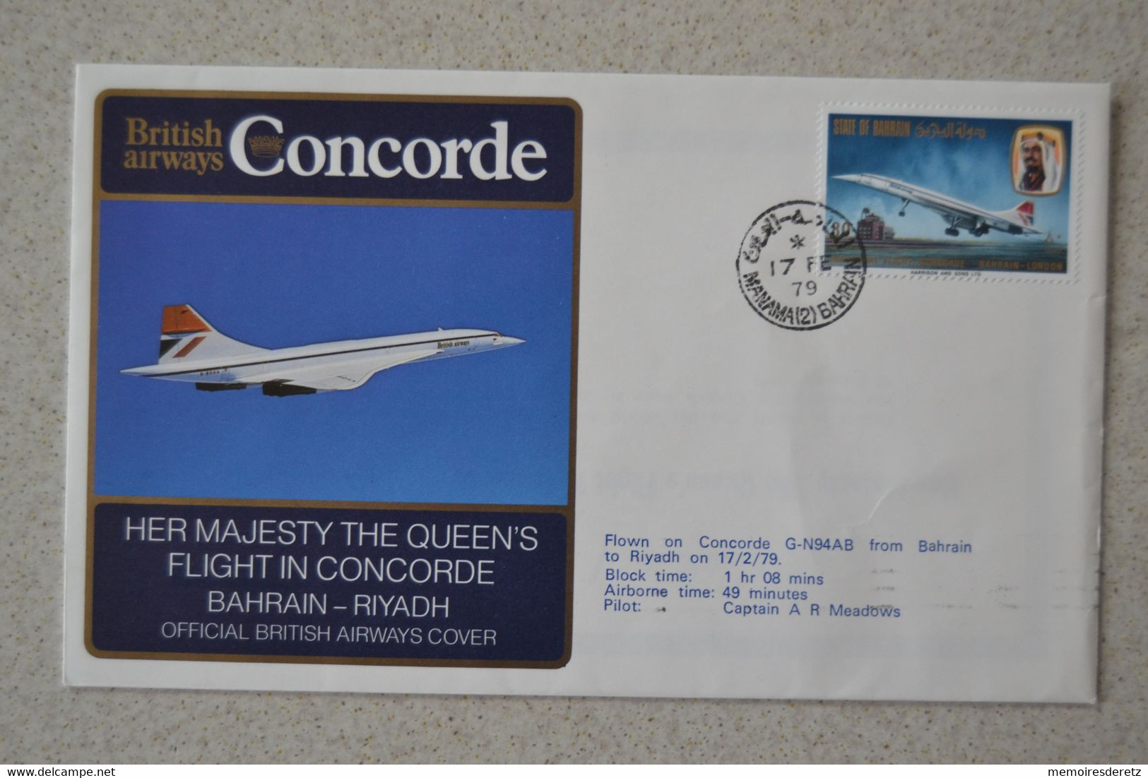 Avion CONCORDE 17/02/1979 Her Mahesty The Queen's Flight In Concorde BAHRAIN RIYADH QE2 - Concorde