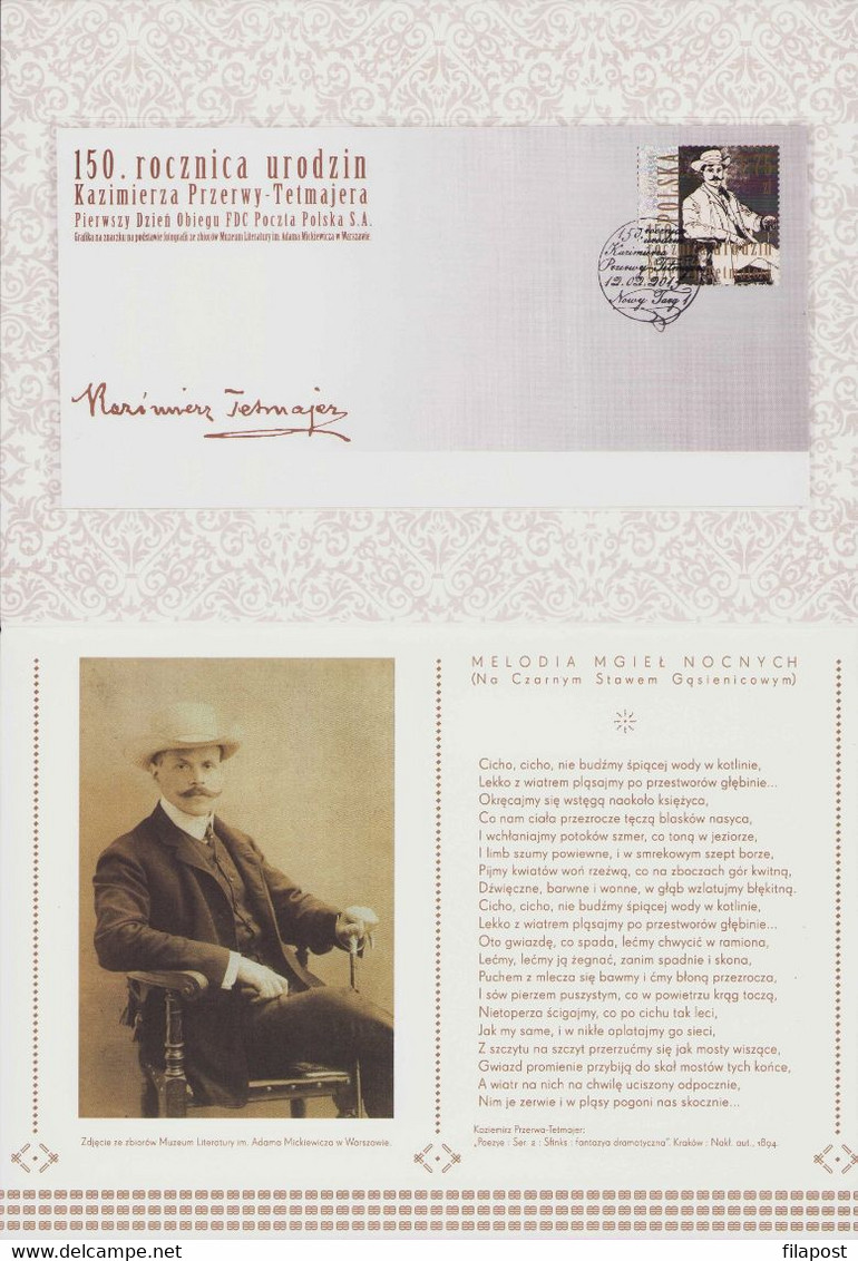 POLAND 2015 Booklet / 150th Anniversary Of Birthday Kazimierz Przerwa-Tetmajer Writer / FDC + Stamp MNH** - Carnets