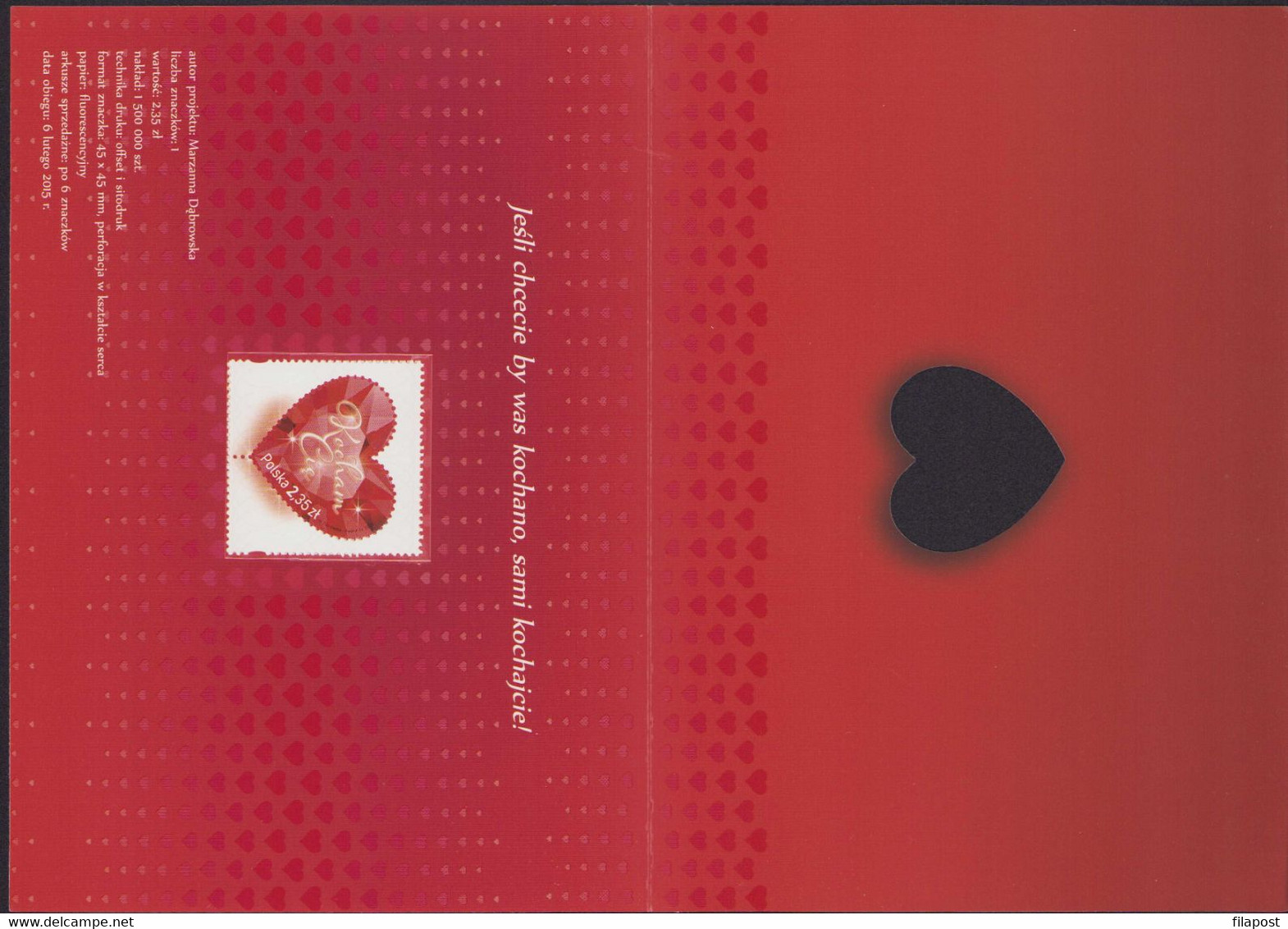 Poland 2015 Mini Booklet / I Love You Valentines Day Celebrations, Heart / With Stamp MNH**FV - Markenheftchen