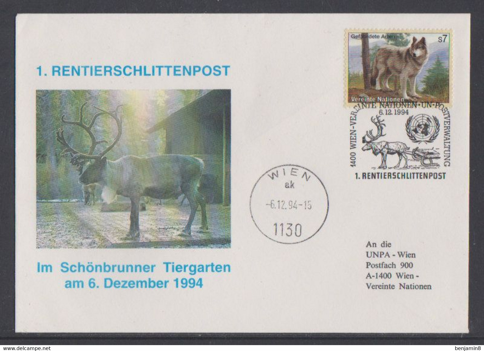 1994 Sonderpostbeförderung  1. Rentierschlittenpost Im  Schönbrunner Tiergarten - Covers & Documents