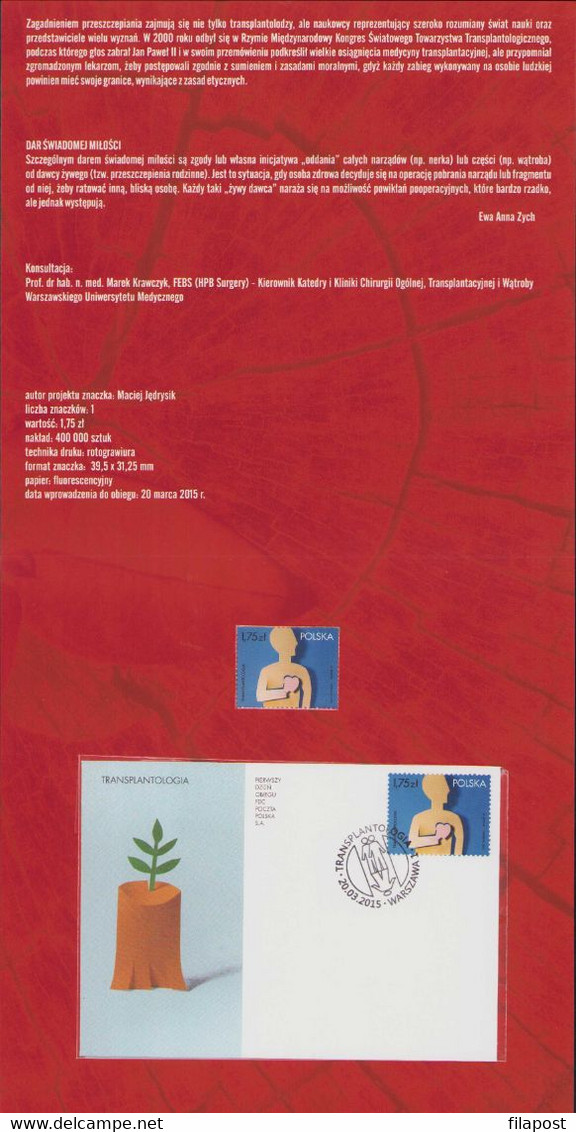2015 Poland Souvenir Booklet / Mi 4756 Transplantology, Heart, Surgery, Medicine, Health / With FDC And Stamp MNH** - Booklets
