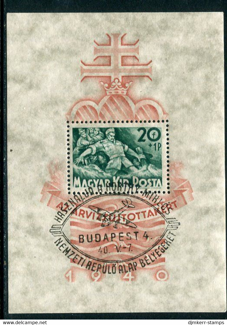 HUNGARY 1940 Flood Relief  Block Used.  Michel Block 7 - Hojas Bloque