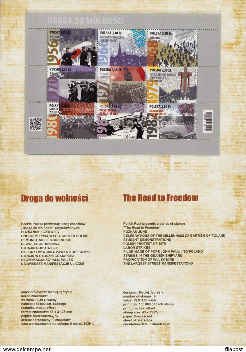 POLAND 2020 Booklet / The Road To Freedom / With Full Sheet MNH** - Hojas Completas