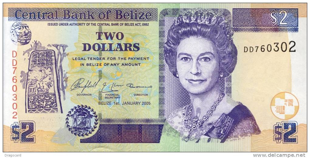 BELIZE 2 DOLLARS 2005   BANKNOTE UNC    C8P1 - Belize