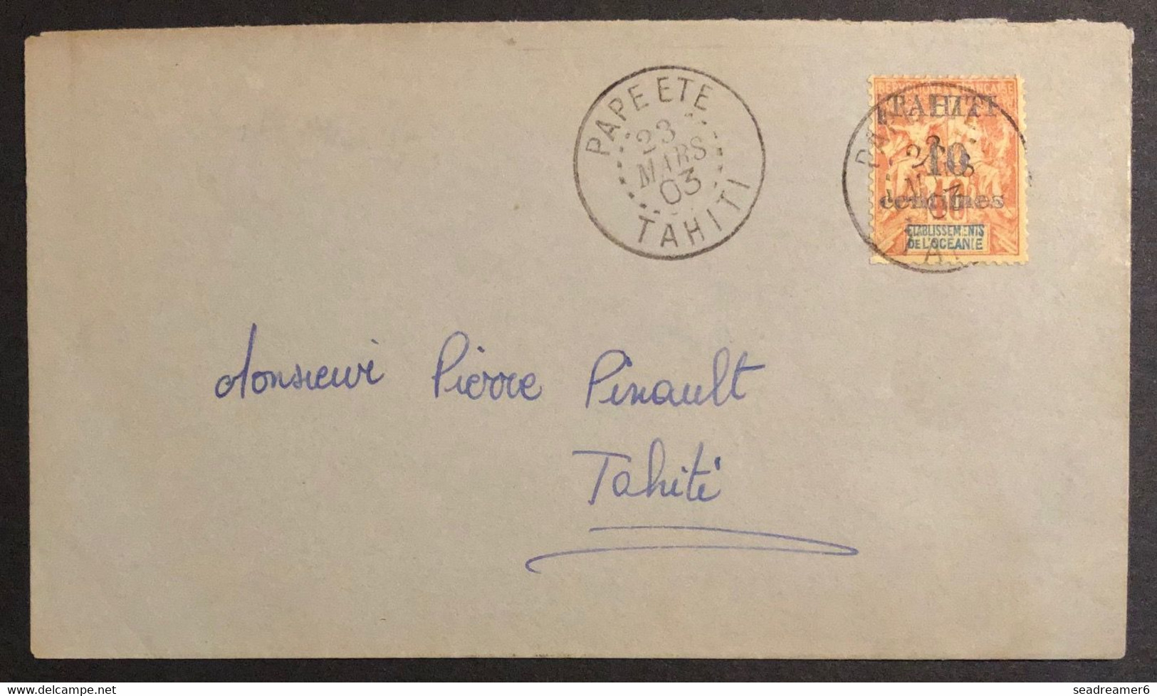 Océanie TAHITI Lettre 1903 N°32 Type I Obl De Papeete Pour En Ville TTB - Lettres & Documents