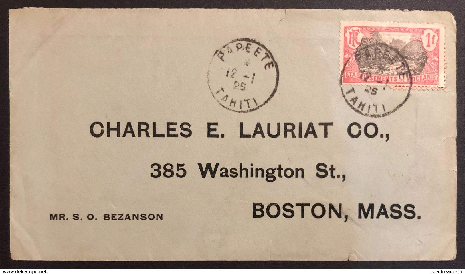 Océanie Lettre De TAHITI 1925 N°35 Oblitéré Du Dateur De Papeete Pour Boston USA +1 Timbre US à 2c Rouge En Dessous TTB - Cartas & Documentos