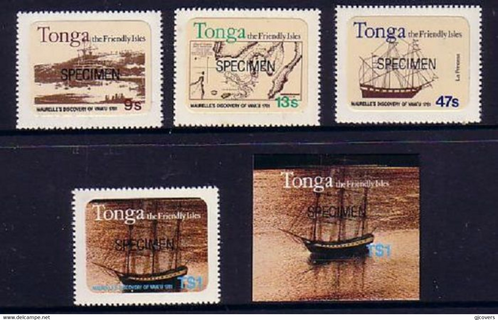 Tonga 1981 Maurelle And Sailing Ship La Princesa In 1781 - Specimen Set Of 5 - Tonga (1970-...)