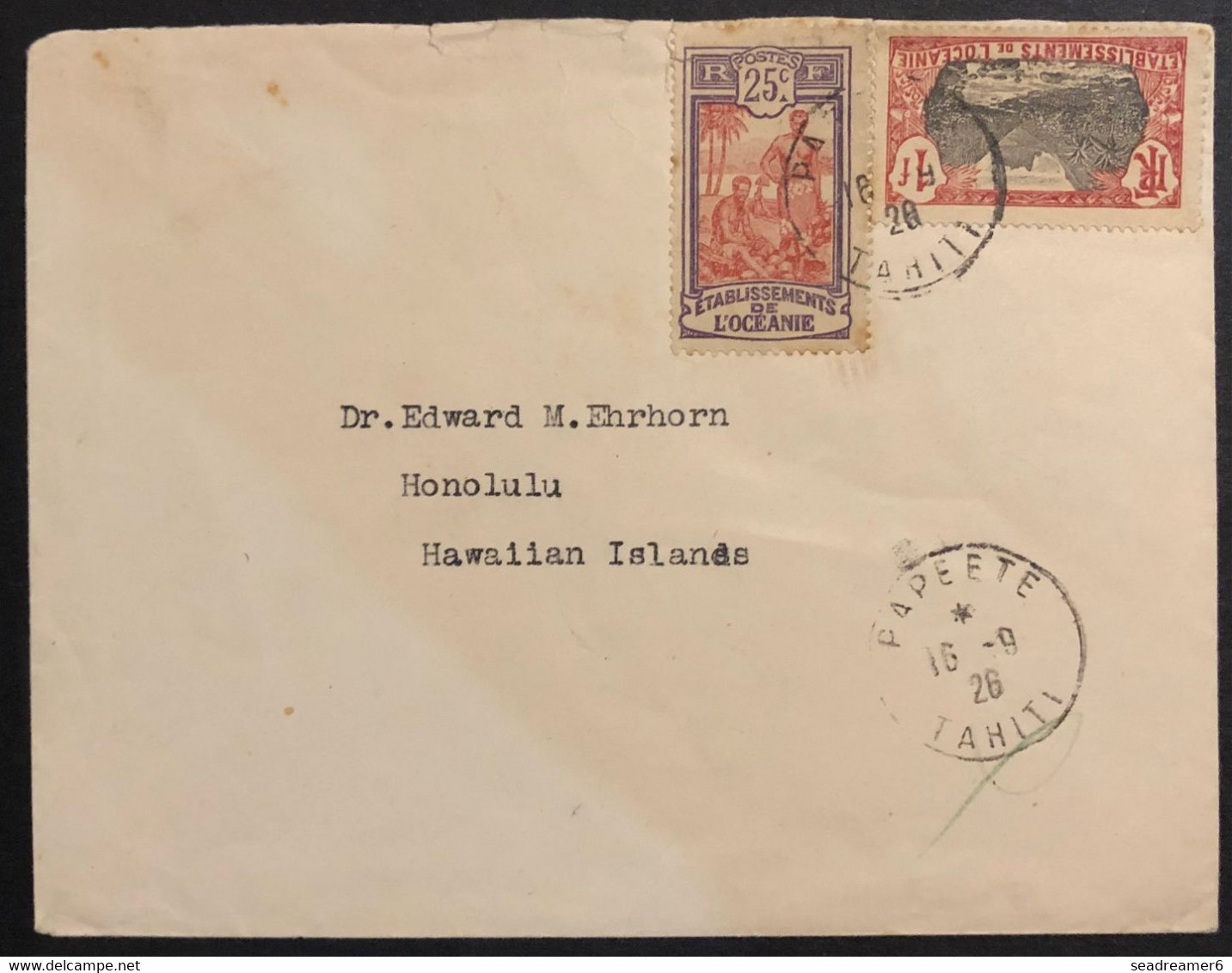 Océanie Lettre De TAHITI Tarif 1FR25 Etranger 1926 N°35 & 51 Oblitérés Du Dateur De Papeete Pour Hawai TTB - Storia Postale