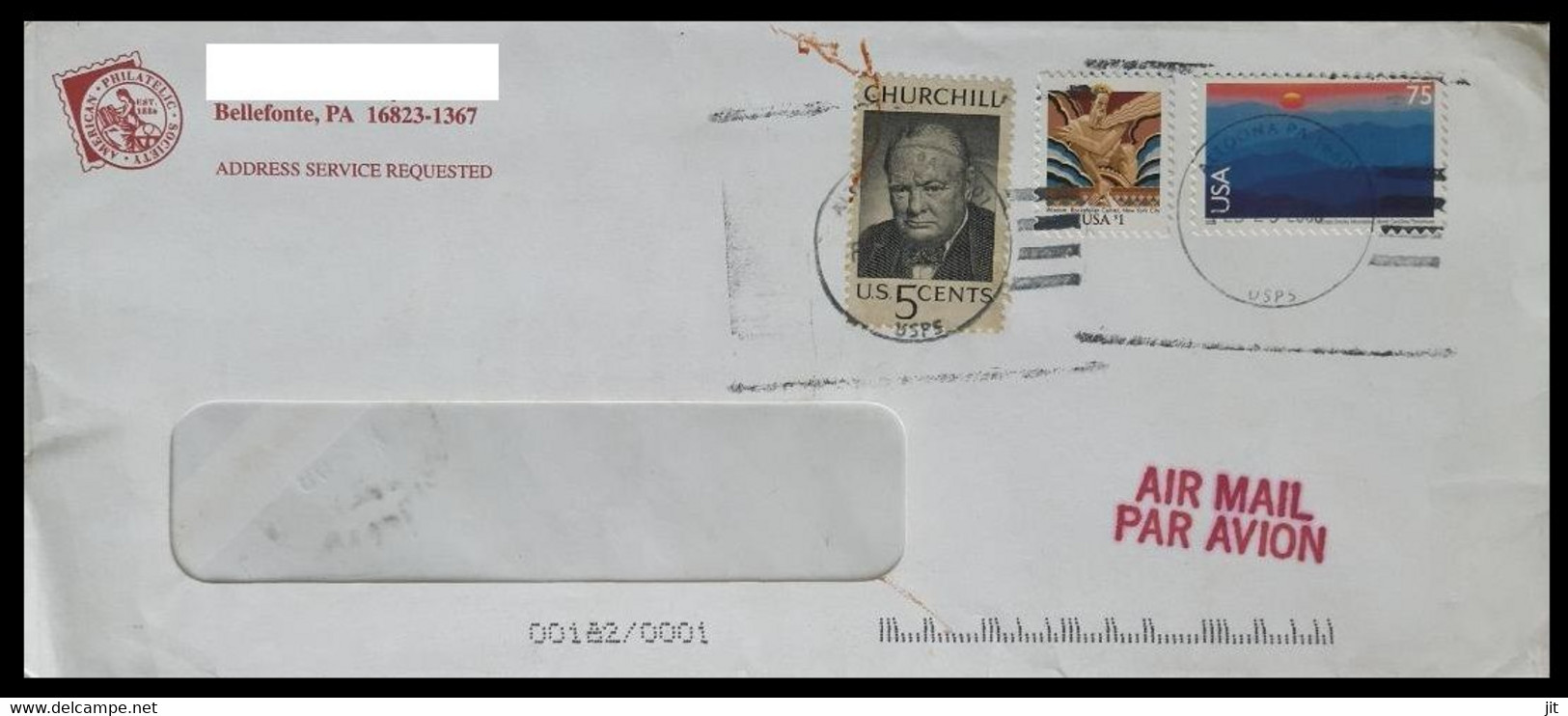 165.USA USED AIRMAIL WINDOW ENVELOPE COVER  TO INDIA WITH STAMPS ,CHURCHILL. - 2001-10