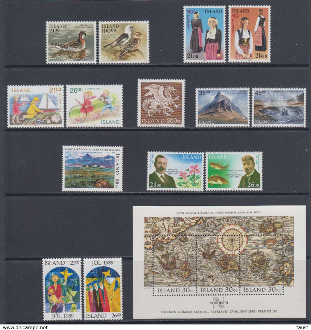 1989 ** Islande (sans Charn., MNH, Postfrish) Complete Yv 650/66 + BF 10 Mi 697/13 + Block 10 FA 734/50 + Block 10 - Full Years