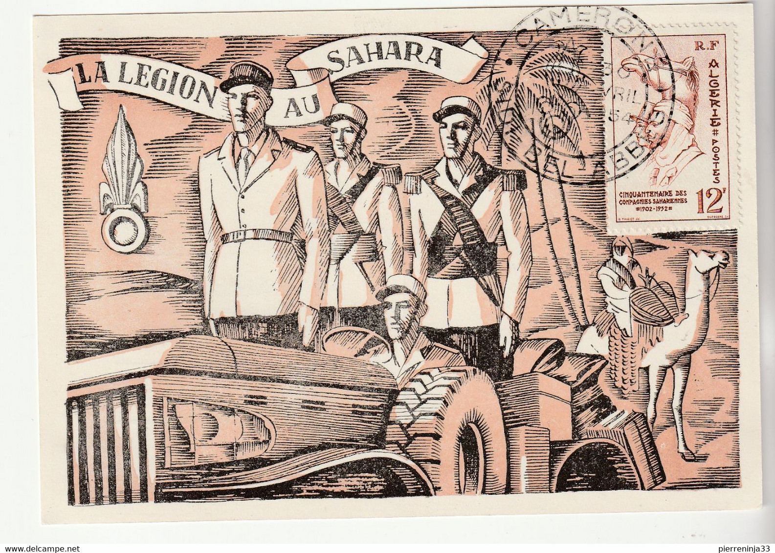 Carte Illustrée Algérie, La Légion Etrangère Au Sahara, Camerone / Sidi Bel Abbès, 1954 - Lettres & Documents