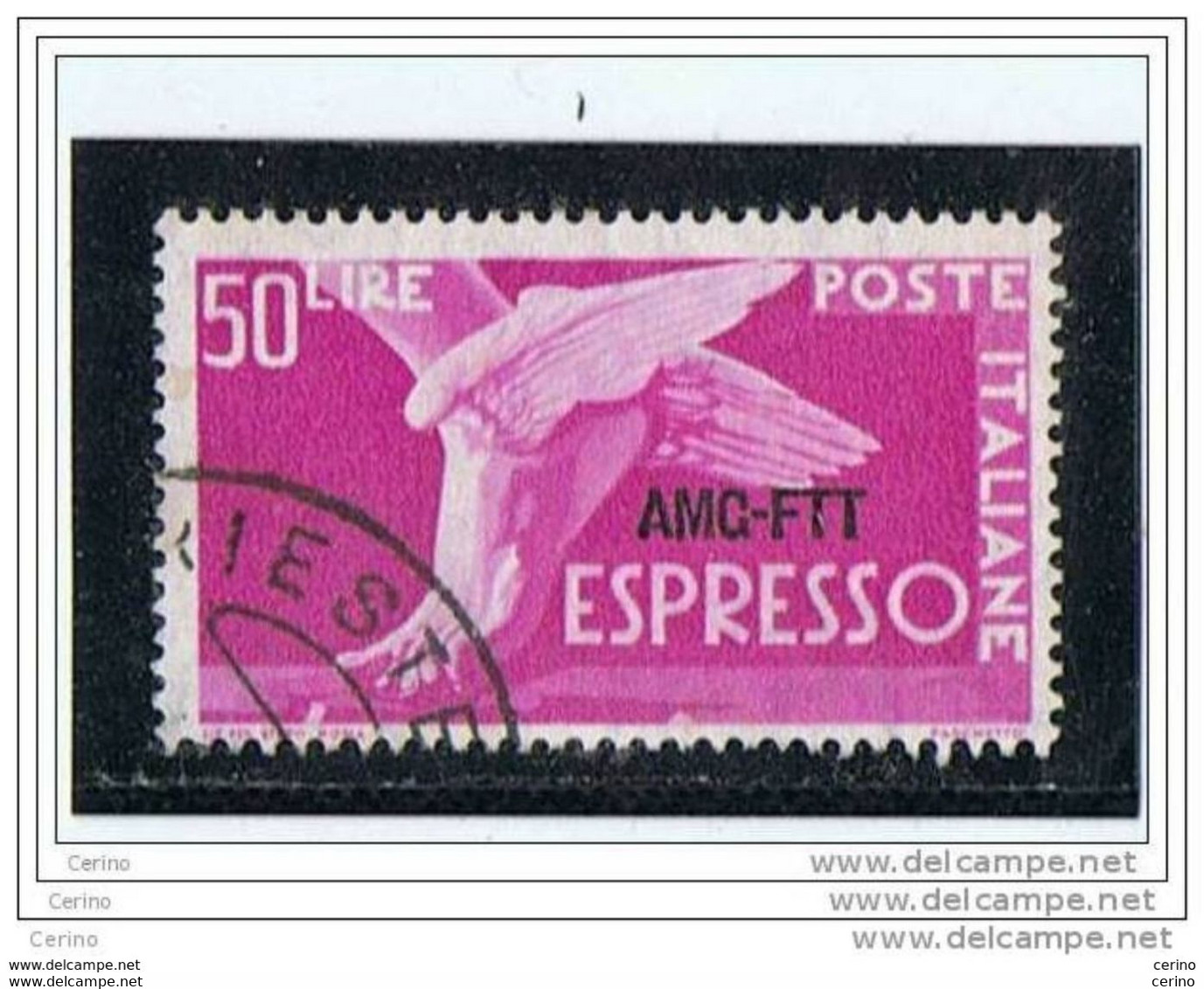 TRIESTE  A:  1953  EX. DEMOCRATICA  -  £. 50  ROSA  LILLA  US. -  FIL. R. III°  -  SASS. 7/I - Eilsendung (Eilpost)