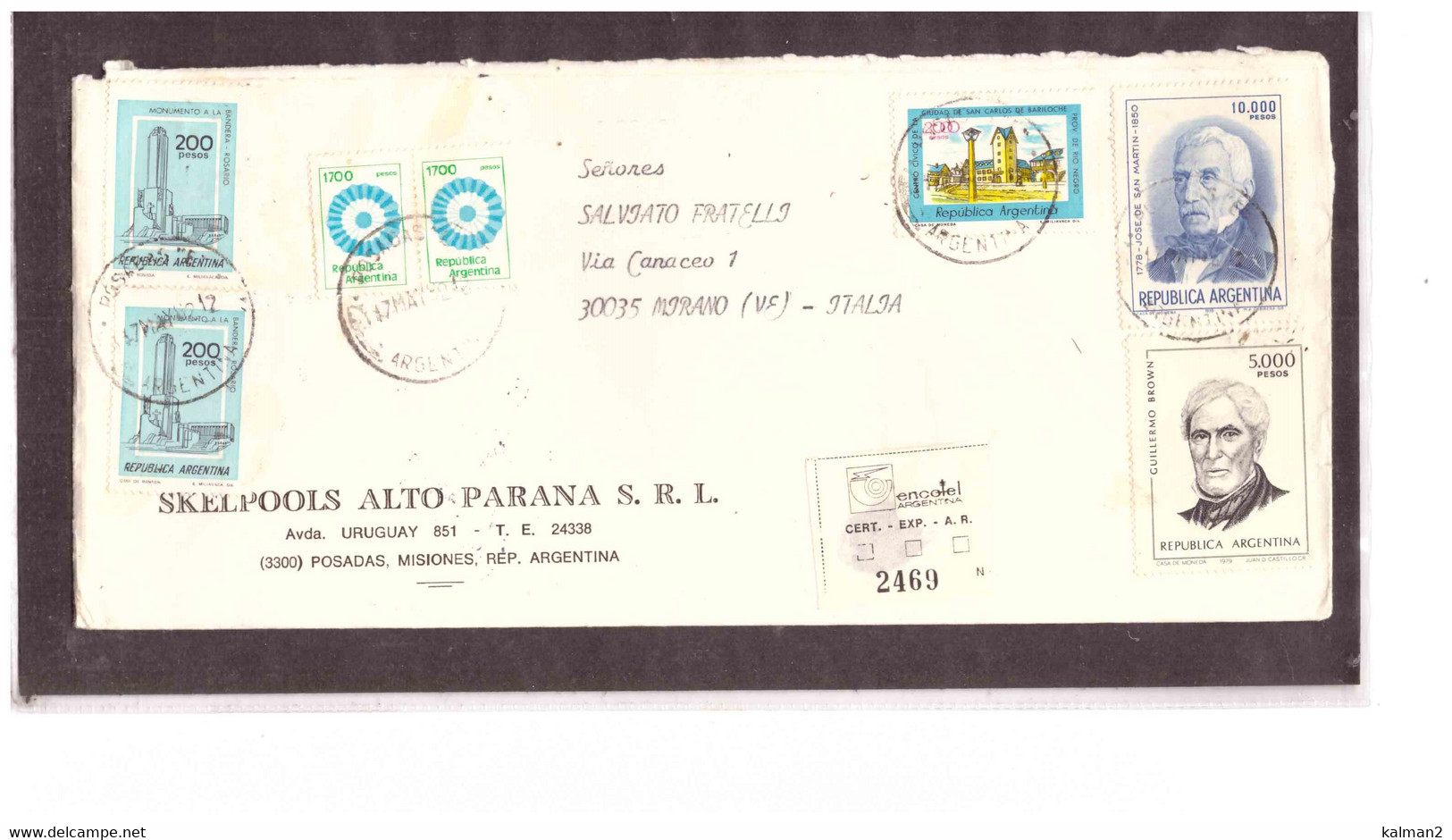 718  -  ARGENTINA, POSADAS  17.5.1982  /   REGISTERED LETTER WITH INTERESTING POSTAGE - Lettres & Documents