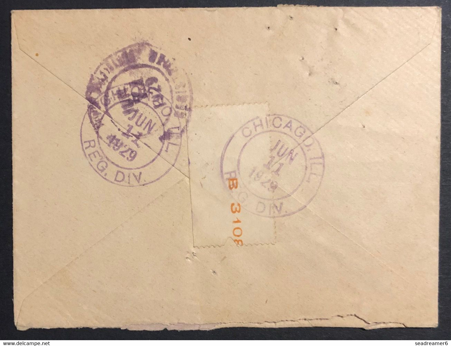 Océanie Lettre Recommandé TAHITI Tarif 3FR Etranger 1929 N°66 Oblitéré Dateur De Papeete Pour CHICAGO - Brieven En Documenten