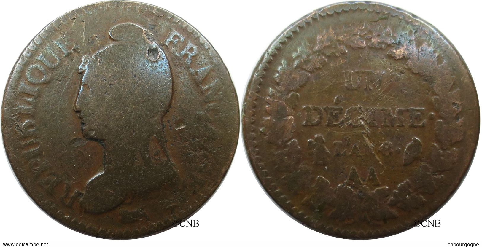 France - Directoire - Un Décime Dupré, Grand Module An 8 AA - B/VG10 - Fra4416 - 1795-1799 Direttorio