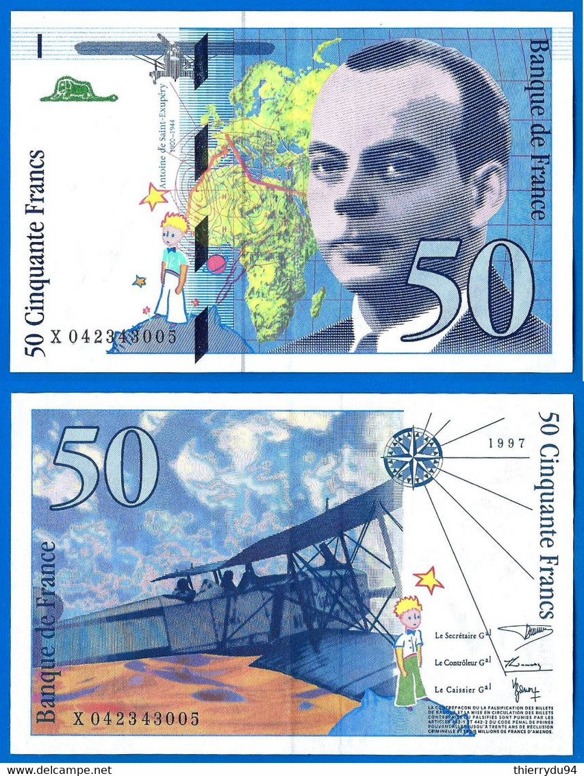 France 50 Francs 1997 Serie X Que Prix + Port Avion Bi Plan Saint Exupery Frcs Frc Paypal Bitcoin OK - 50 F 1992-1999 ''St Exupéry''