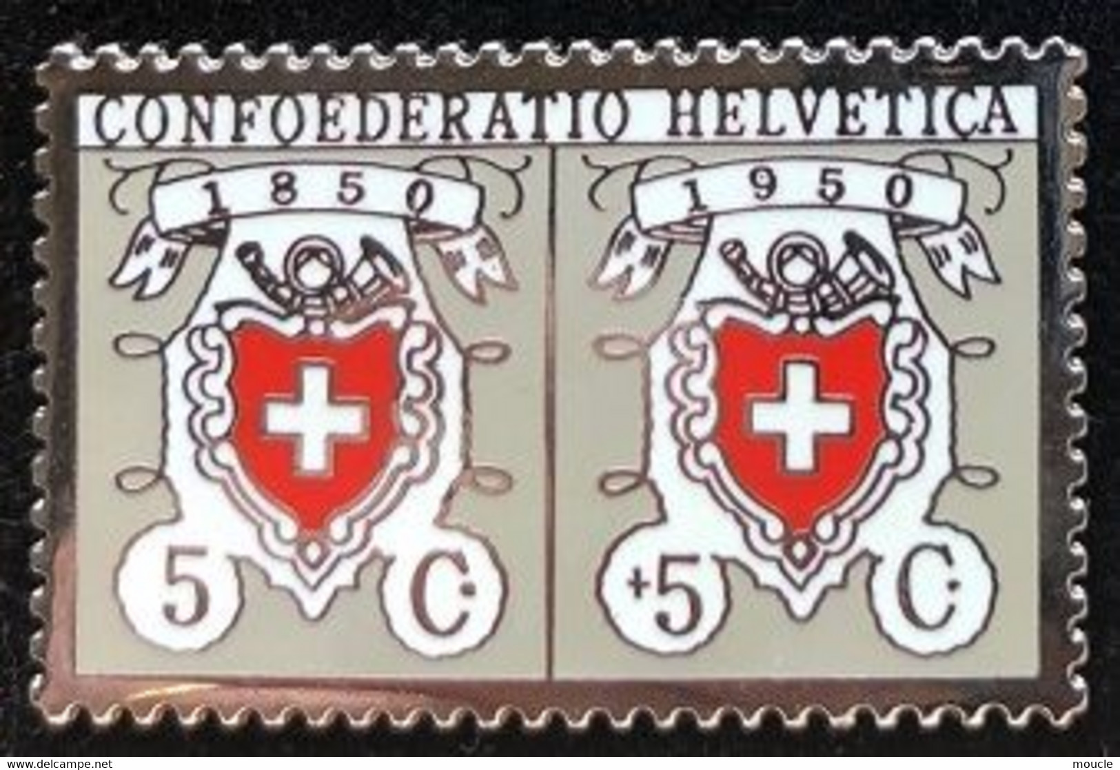 TIMBRE - BRIEFMARKE - STEMPEL - CONFEDERATIO HELVETICA - CONFEDERATION SUISSE - STAMP - DOUBLE 5C 1850 / 1950 - (JAUNE) - Correo