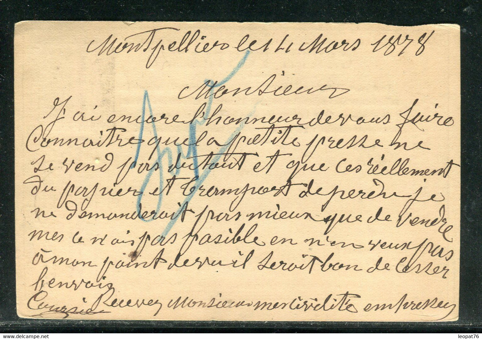 Carte Précurseur De Montpellier Pour Lyon En 1878 - Réf D 36 - Precursor Cards