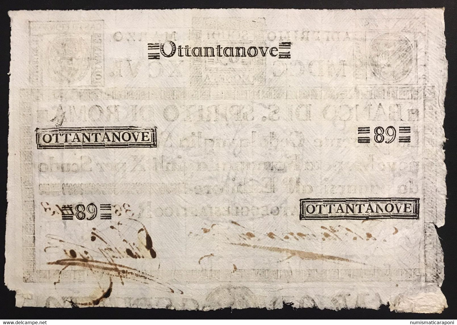 Banco Di Santo Spirito Di Roma 89 Scudi 01 03 1796 Ottimo Esemplare  Spl Lotto.3681 - [ 9] Sammlungen
